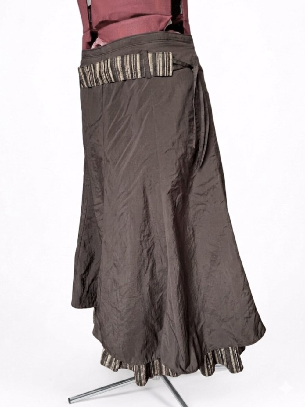 Centre Ville – Brown A-Line Skirt with Contrast Trim & Front Tie Belt | Size 14 - Picture 4 of 16